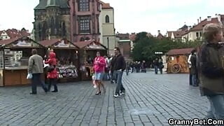 Old tourist is picked up and screwed on floor