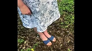 Outdoors wanking in the woods with the wife