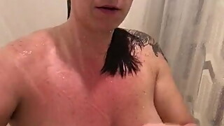 my buddies wife showering on video, soaping up her tits